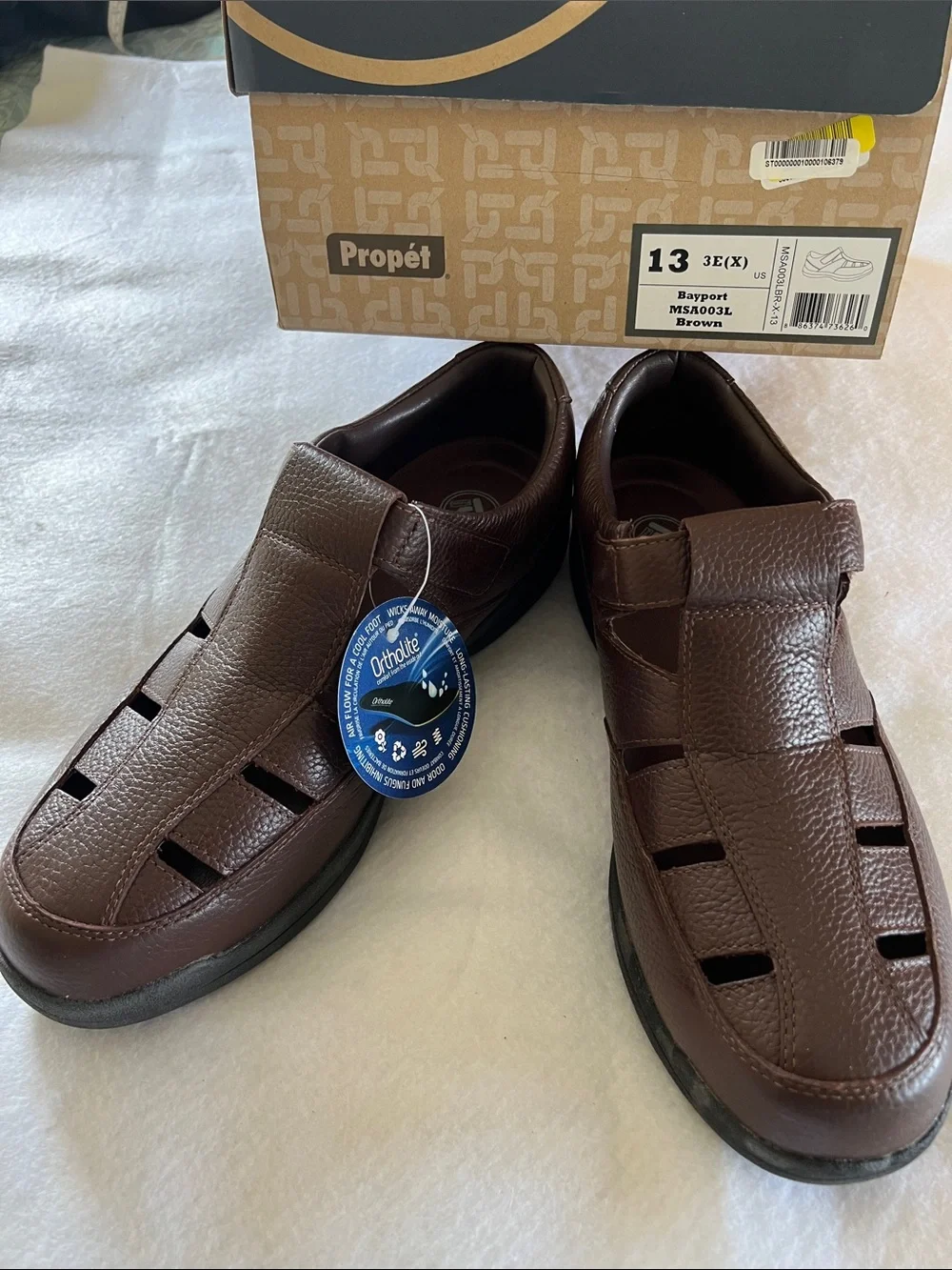 Propet Ortholite Brown Men's Fisherman Closed-Toe Leather Sandals